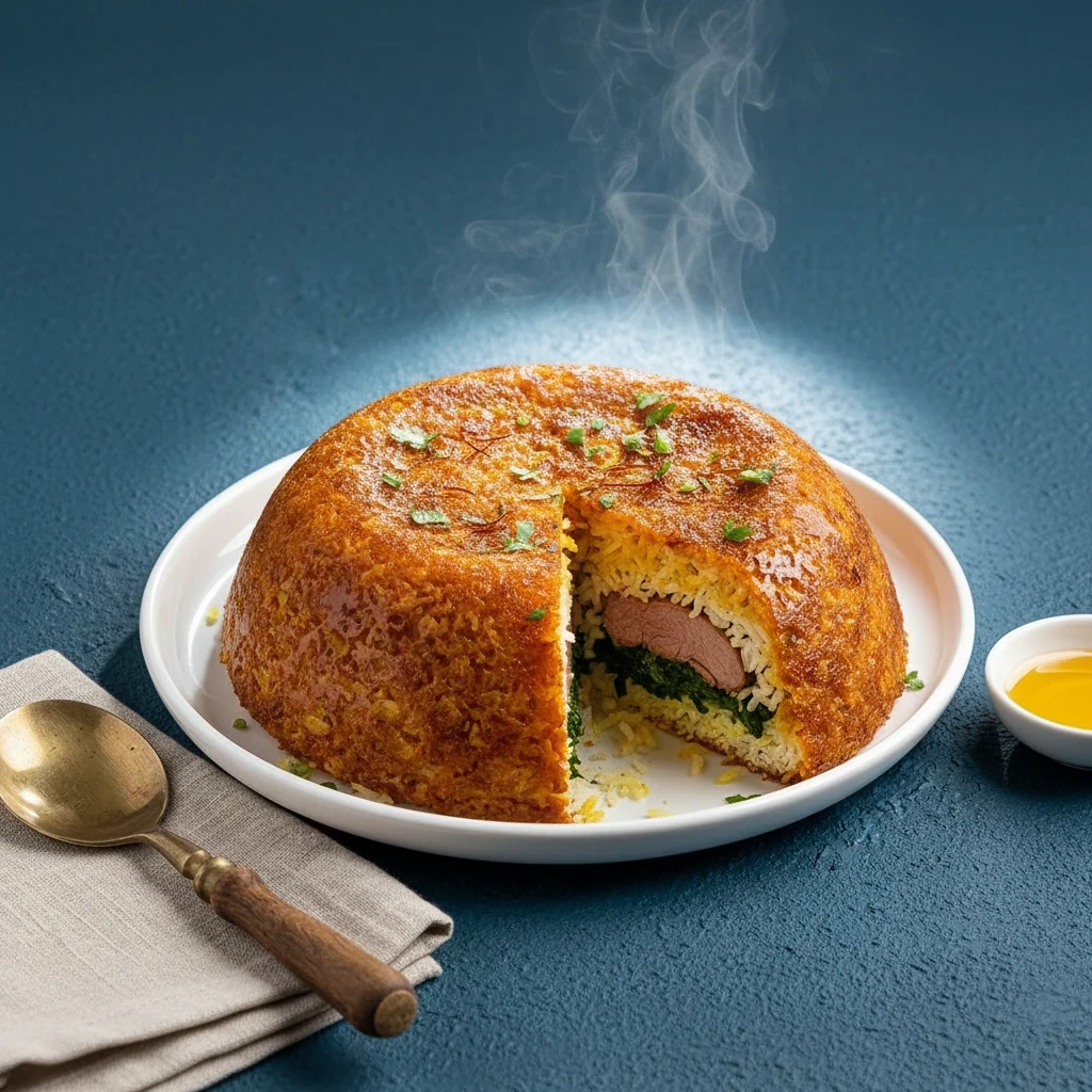 تهچین گوشت و اسفناج یزدی